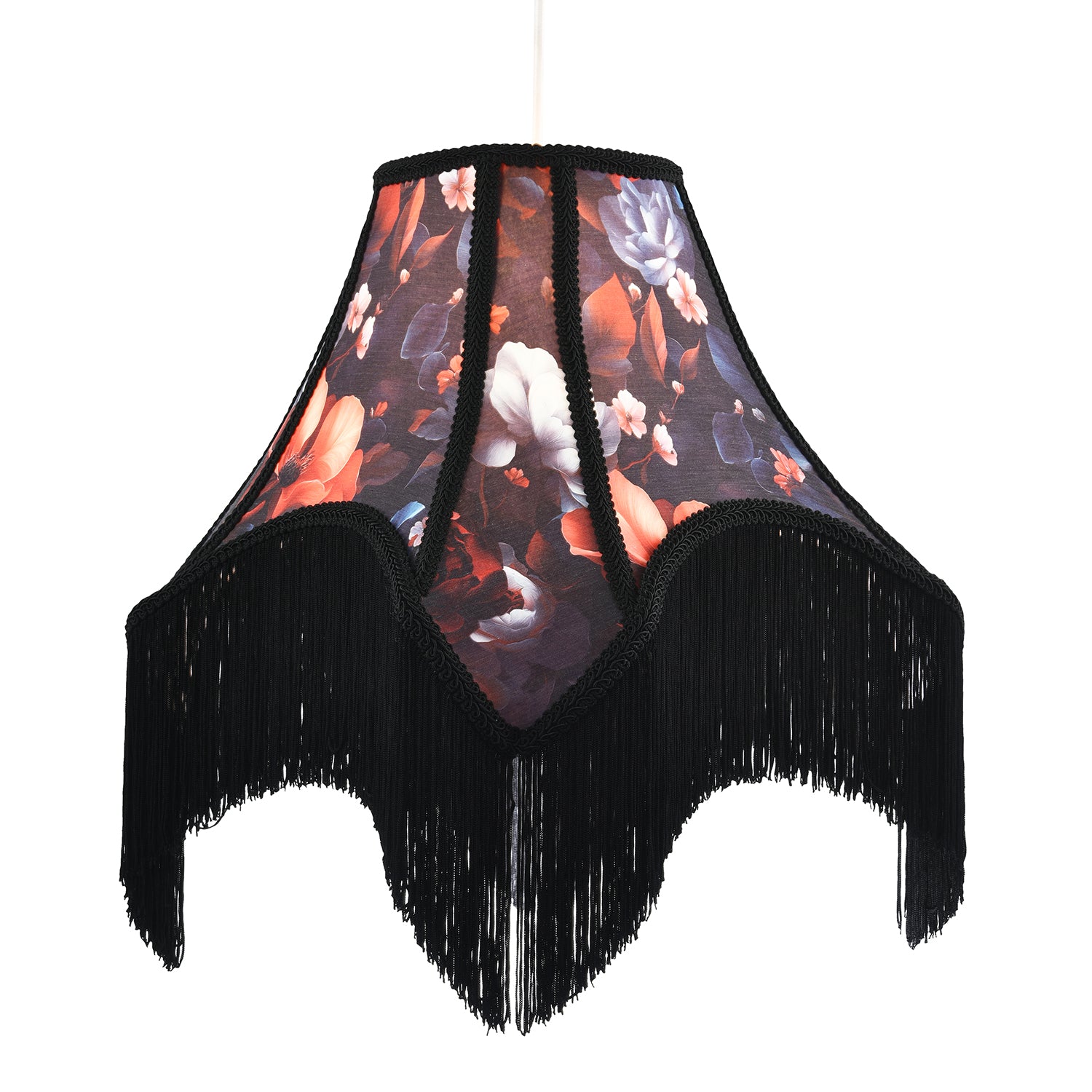 Large Vintage 1920s Victorian Black Lamp Shade with Coloured Flowers Image 2