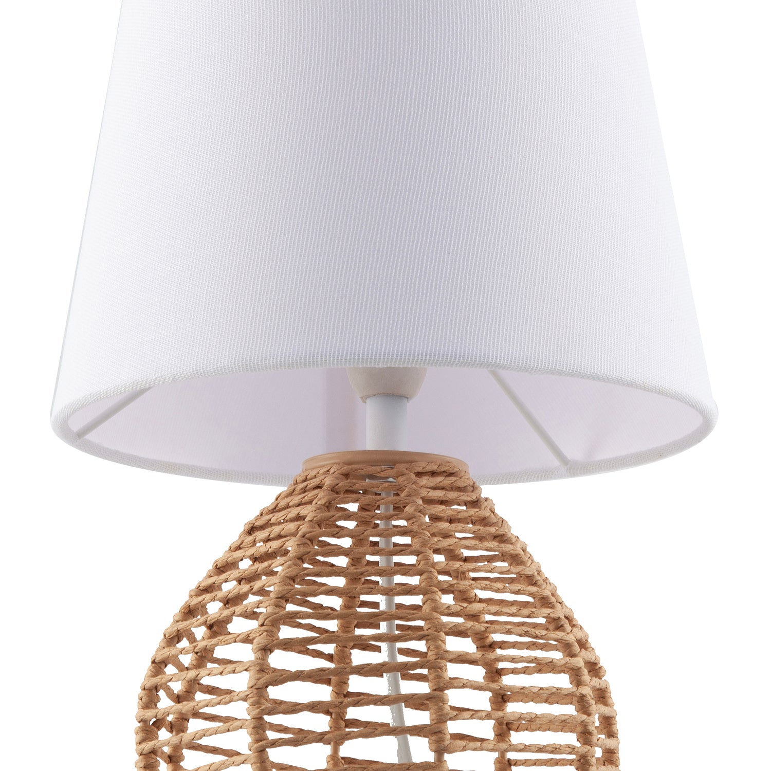 Brown Twisted Paper Table Lamp with White Linen Fabric Drum Shade Image 5