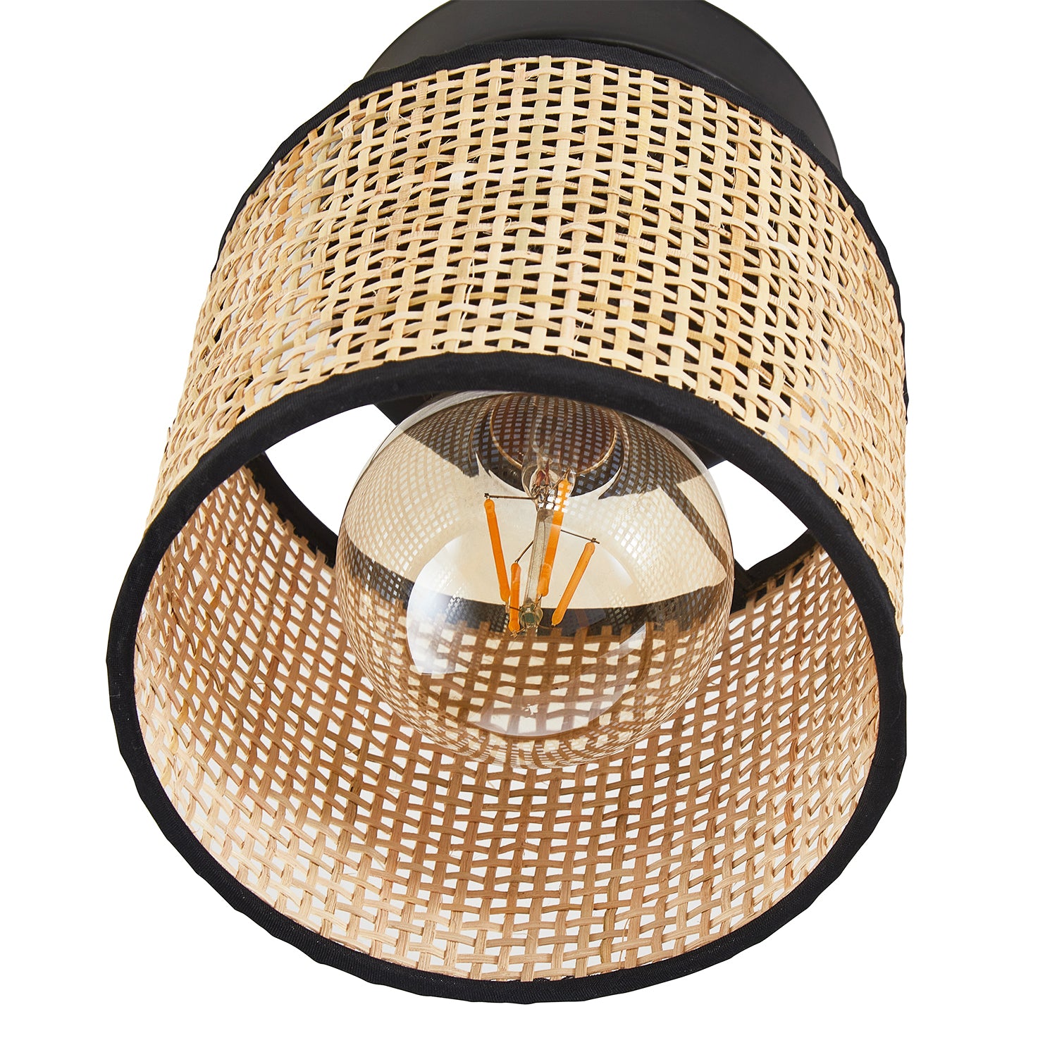 Natural Woven Rattan Ceiling Light Fitting with Black Cotton Fabric Trim Image 4
