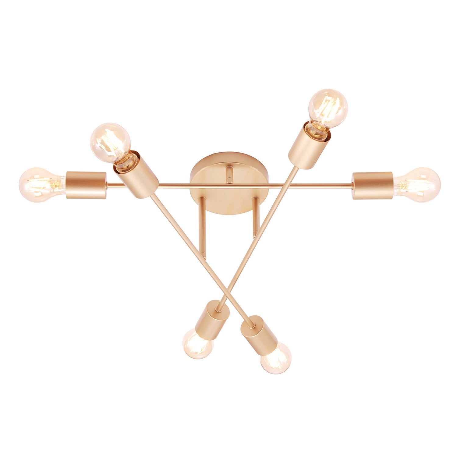 Industrial Designer Styled Satin Gold Ceiling Light with Straight Metal Arms Image 1