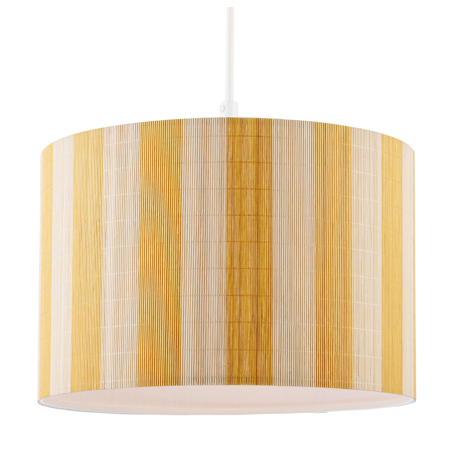 Shabby Chic Natural Brown Bamboo Lamp Shade with Mustard Ochre Stripes Image 2