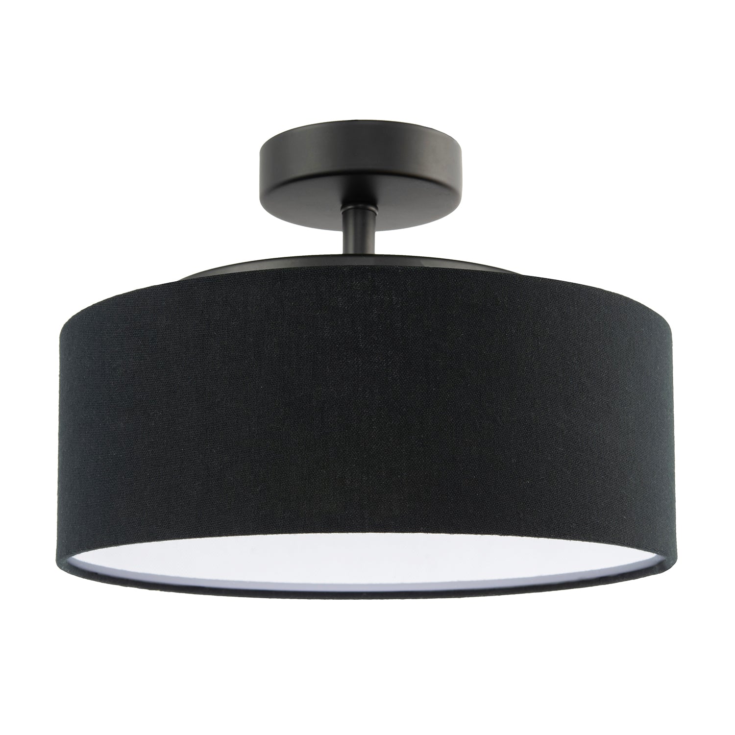 Contemporary Black Linen Fabric Semi Flush Ceiling Light Fixture Image 1