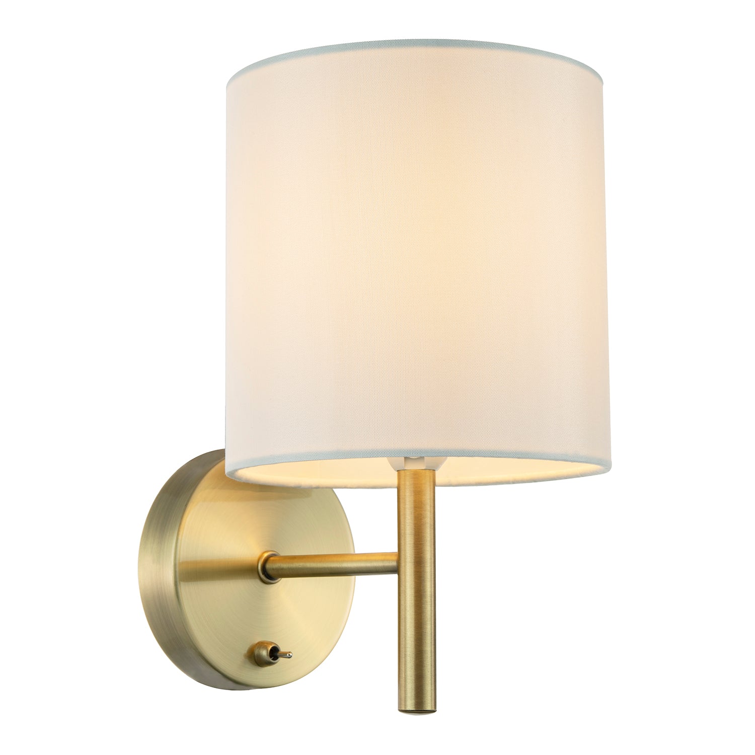 Contemporary Bedside Wall Lamp in Antique Brass with Toggle Switch and Shade Image 1