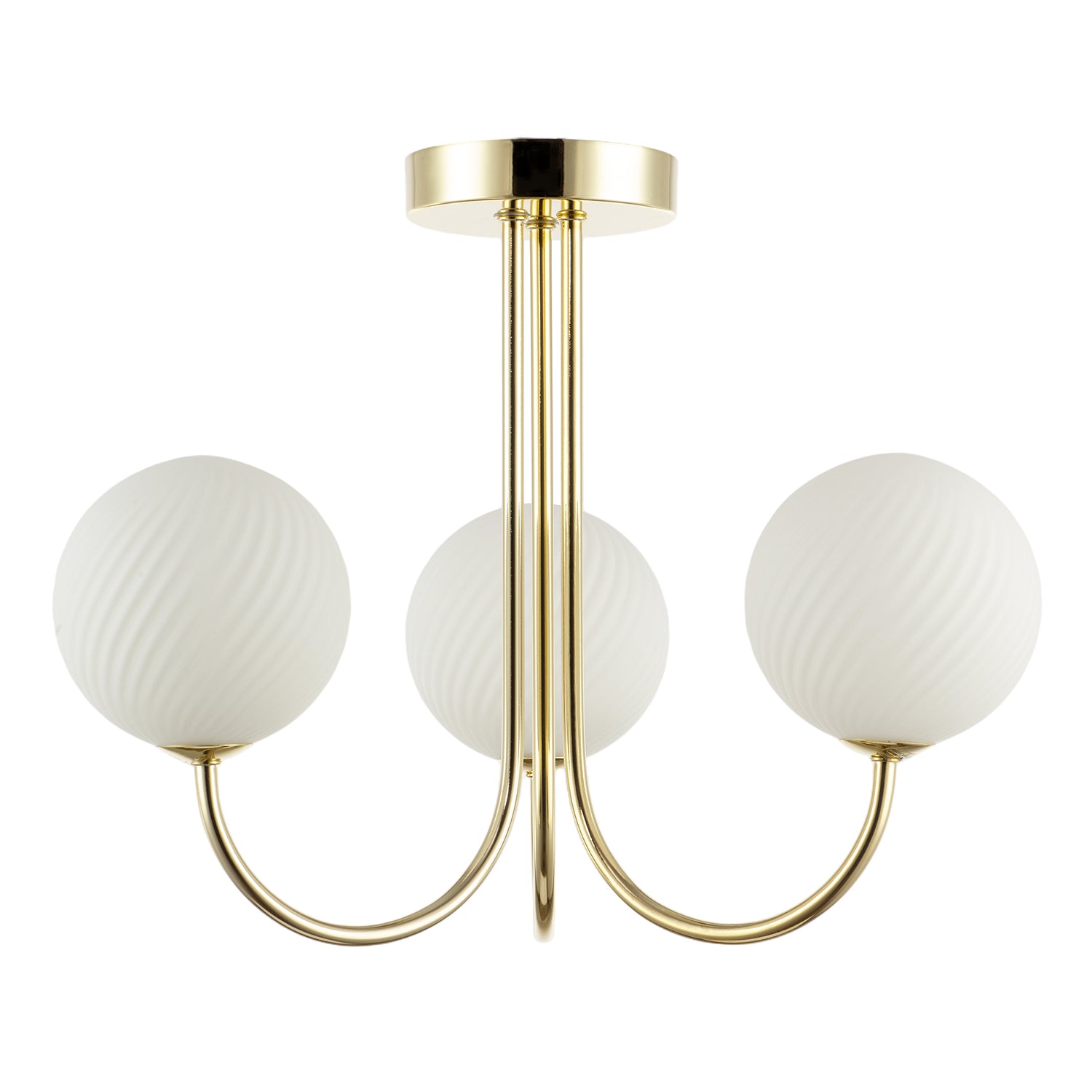 Modern Polished Gold Plated Ceiling Light Fitting with Swirl Glass Image 1
