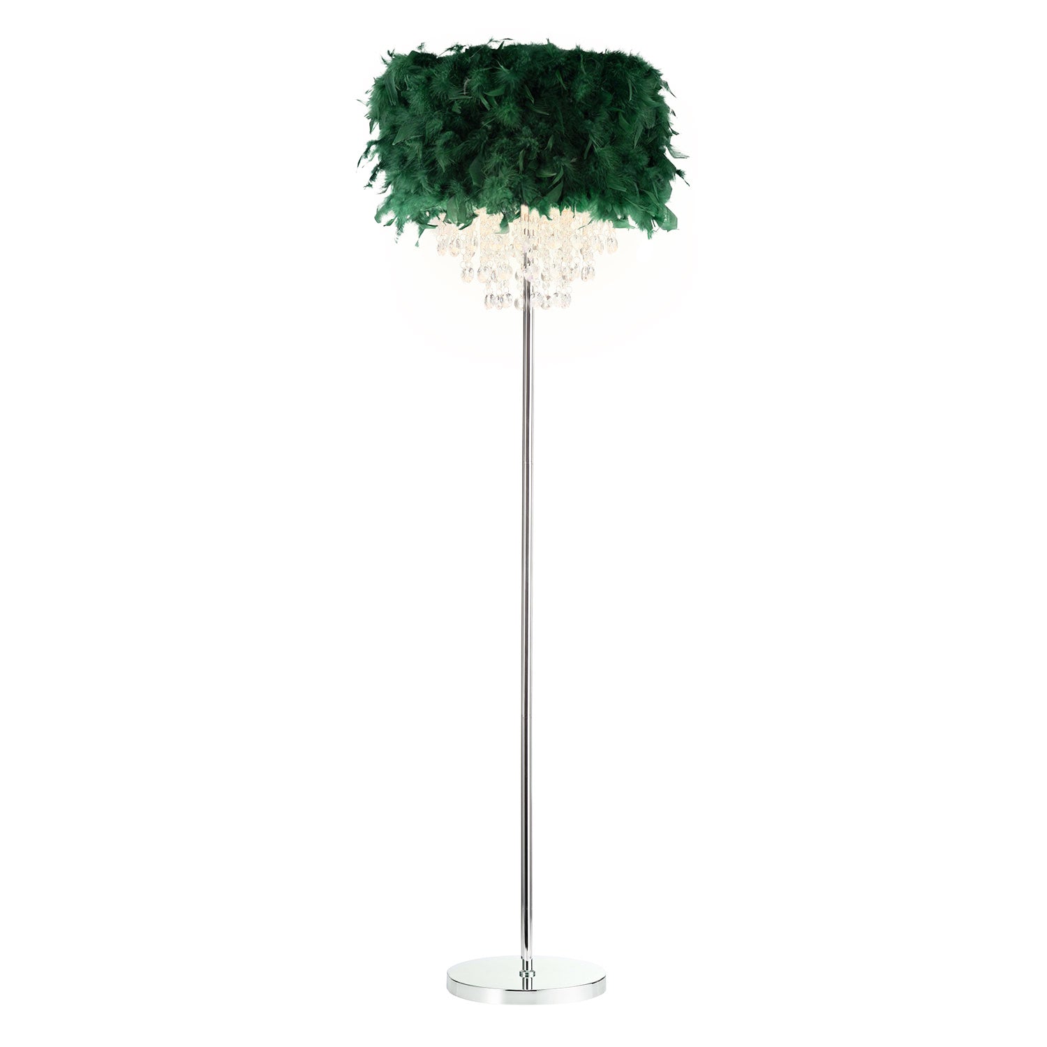 Chandelier Style Forest Green Feather Floor Lamp with Waterfall Drops Image 2