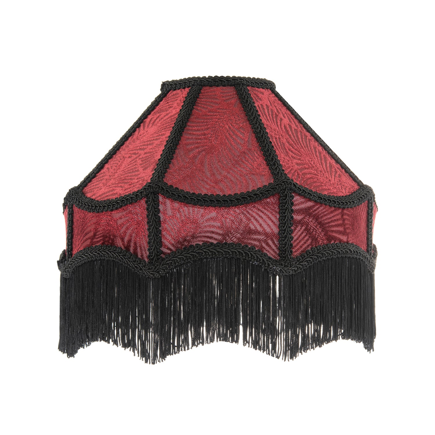 Vintage Victorian Style Lamp Shade in Burgundy with Black Tassels Image 1
