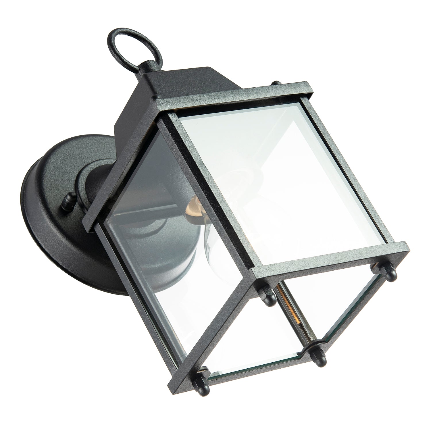 Contemporary Exterior Lantern Wall Light Fitting in Black with Clear Glass Sides Image 3