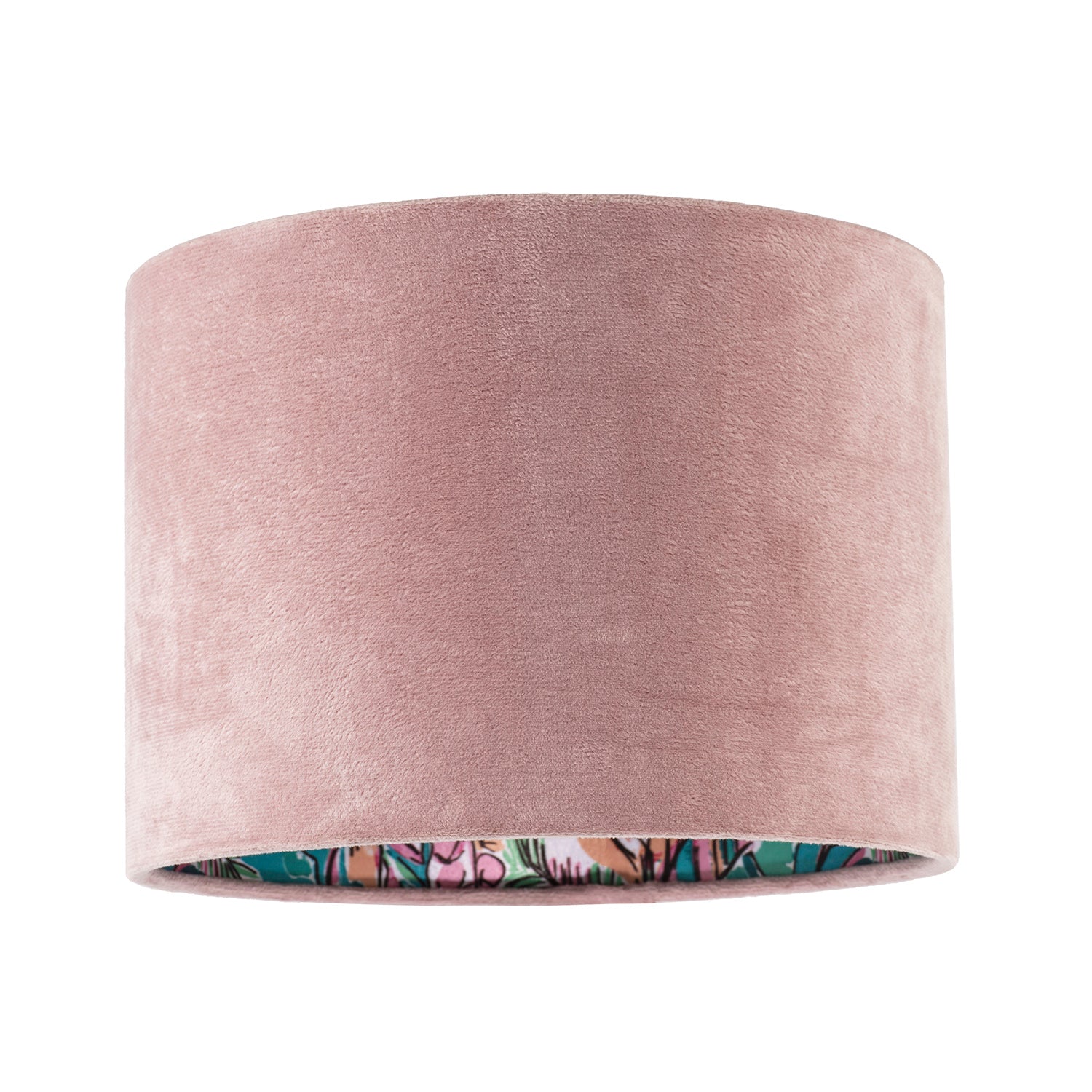 Rose Pink Velvet Drum Lamp Shade with Inner Watercolour Floral Pattern Image 1