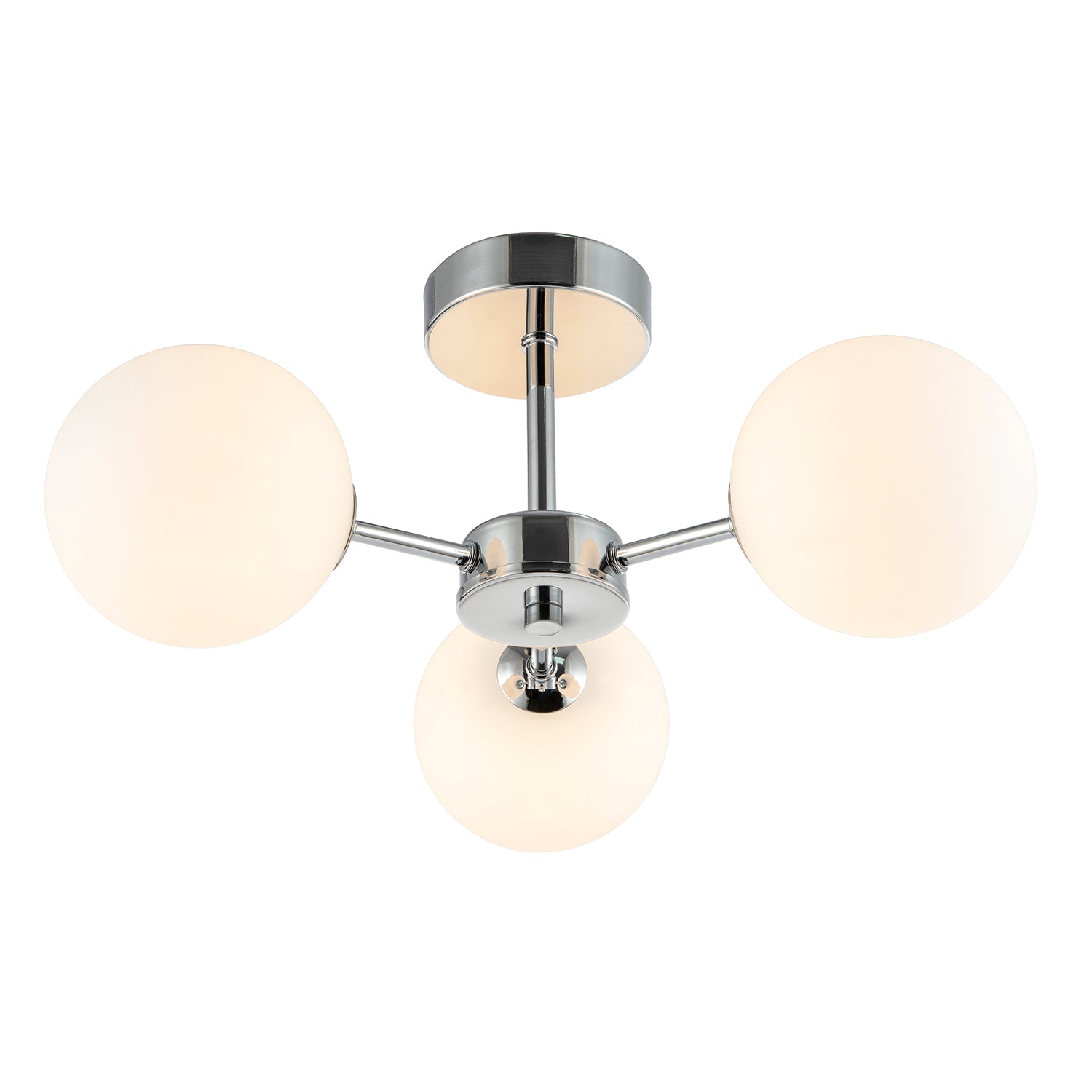Contemporary Polished Chrome Ceiling Lamp with Opal Globe Glass Shades Image 2