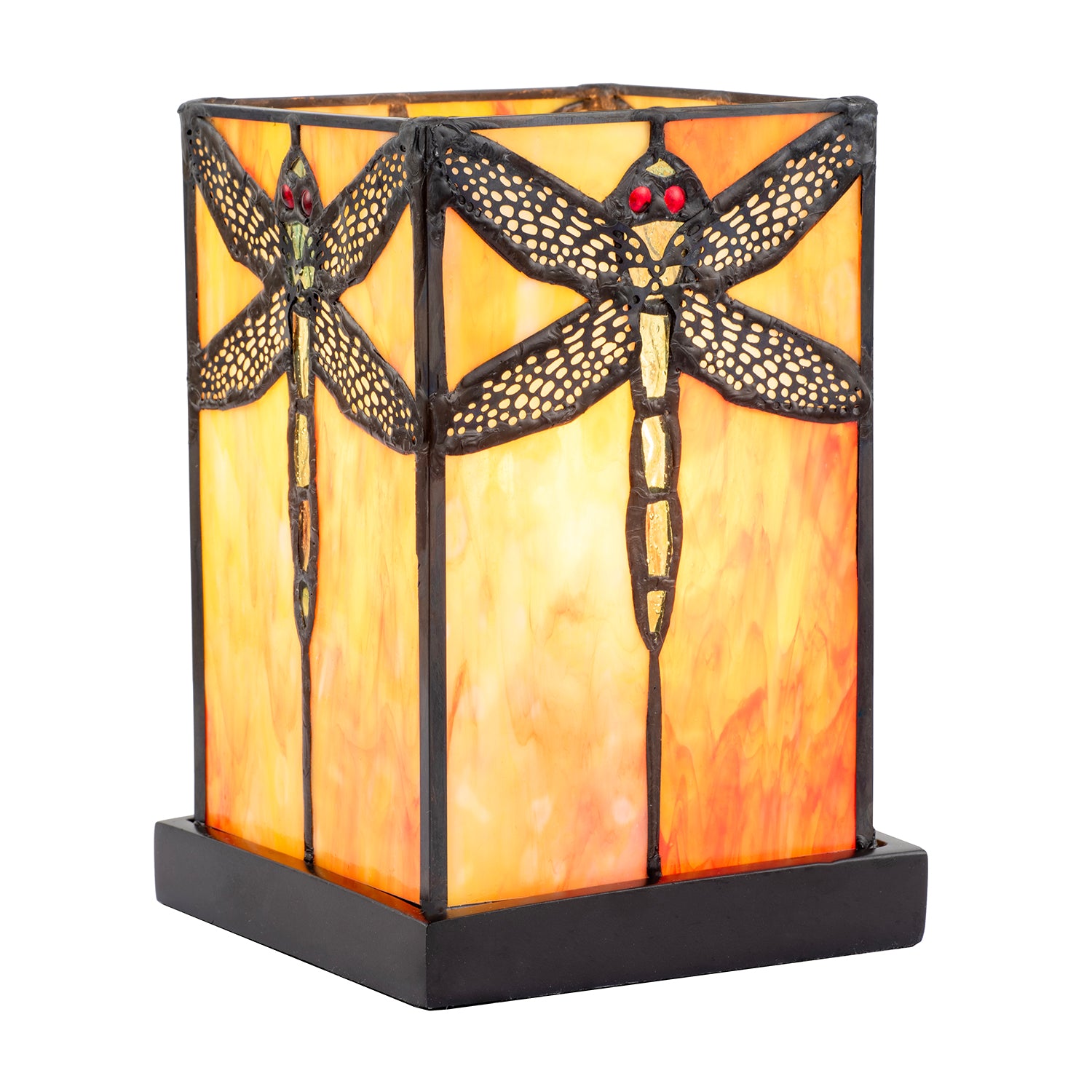 Orange Amber Toned Tiffany Stained Glass Lamp with Dragonfly Decor Image 2