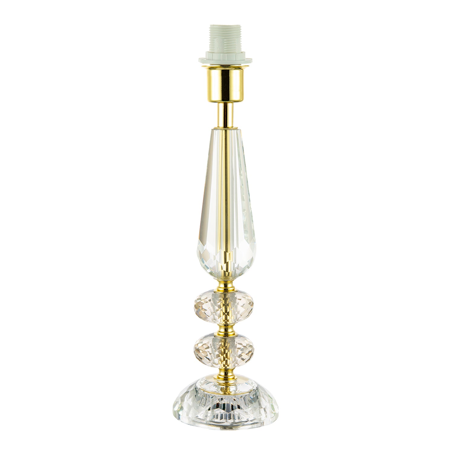 Designer Clear K9 Crystal Glass and Gold Table Lamp Base with Faceted Spheres Image 1