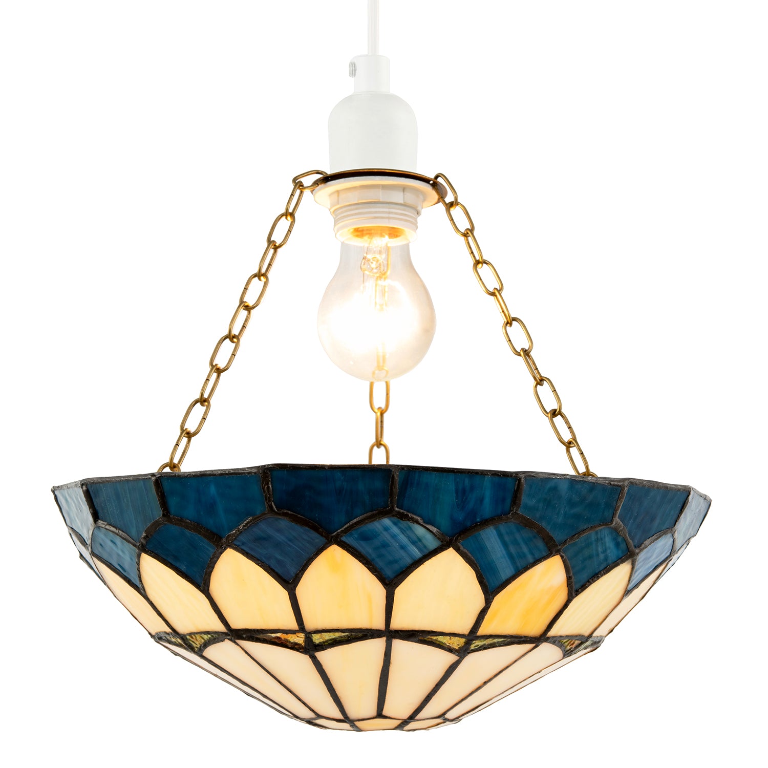 Midnight Blue Stained Glass Domed Tiffany Pendant Shade with Chains Image 2