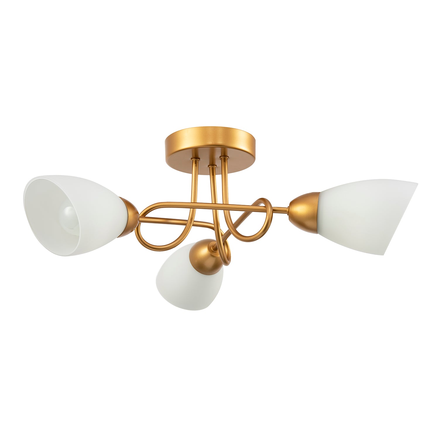 Modern Satin Gold Ceiling Light Fitting with Curling Arms and Opal Glass Shades Image 2