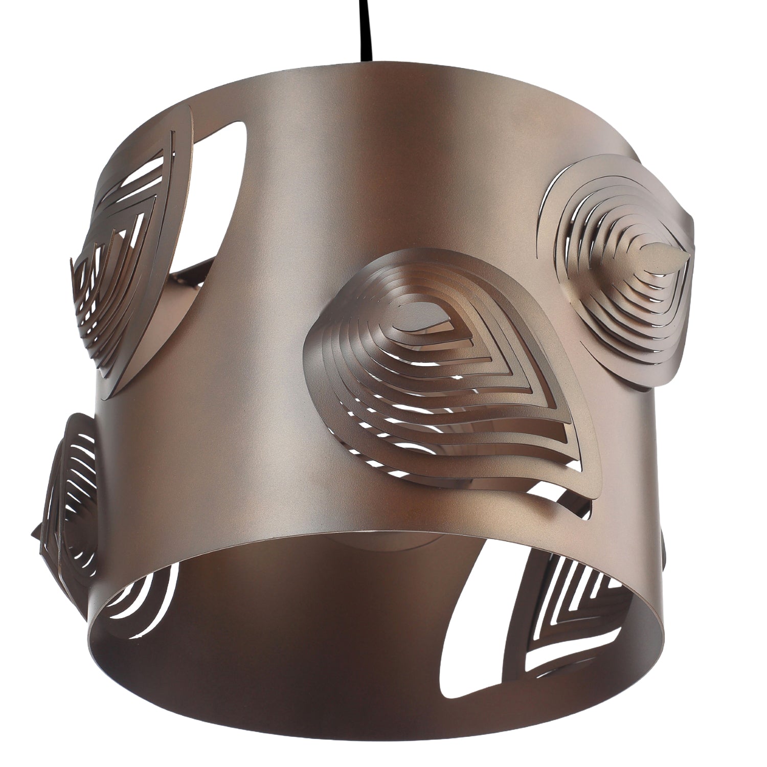 Matte Bronze Solid Metal Easy Fit Pendant Shade with Laser Cut Leaves Image 5