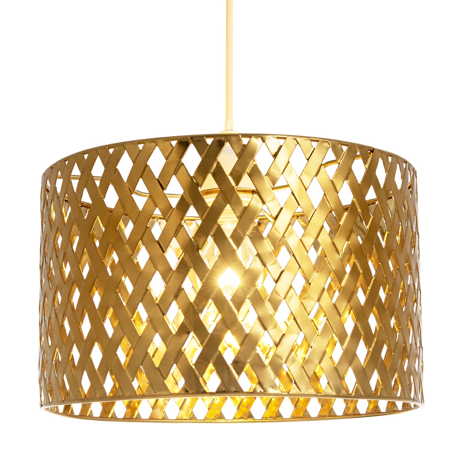 Modern Unique Pendant Light Shade in Metallic Gold with Lattice Design Image 2