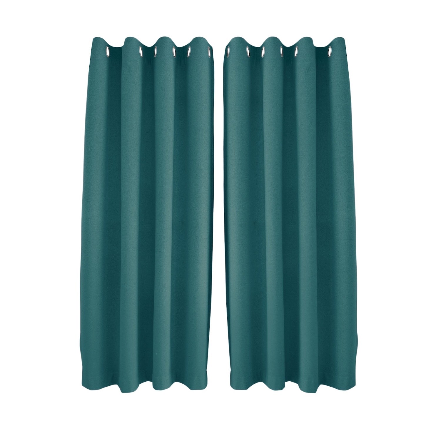 Teal Linen Fabric Blackout Eyelet Curtains - 46x54 Inch Drop - 2 Panel Image 1