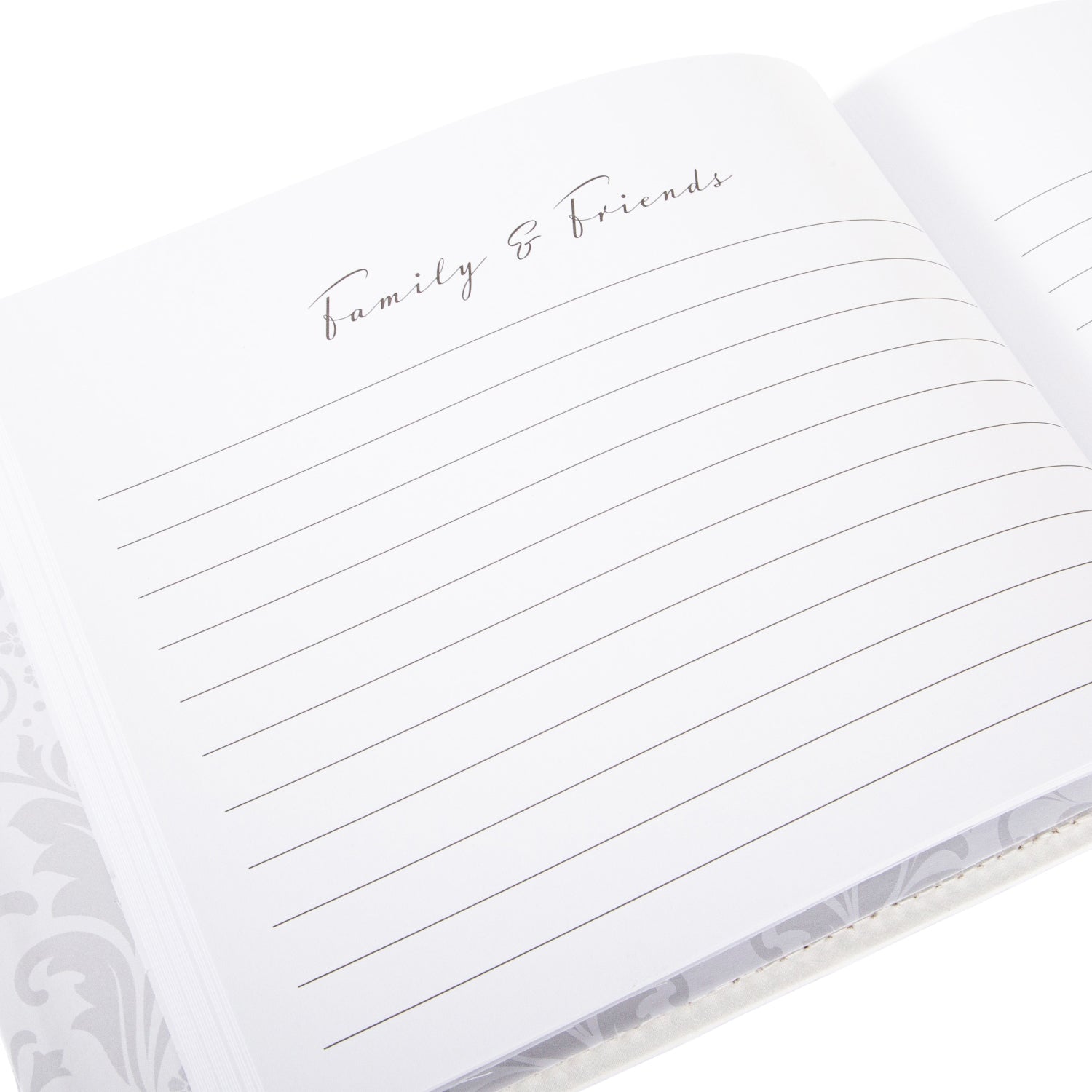 Modern Wedding Day Guest Book with Pink Faux-Silk Roses and Silver Double Rings Image 3
