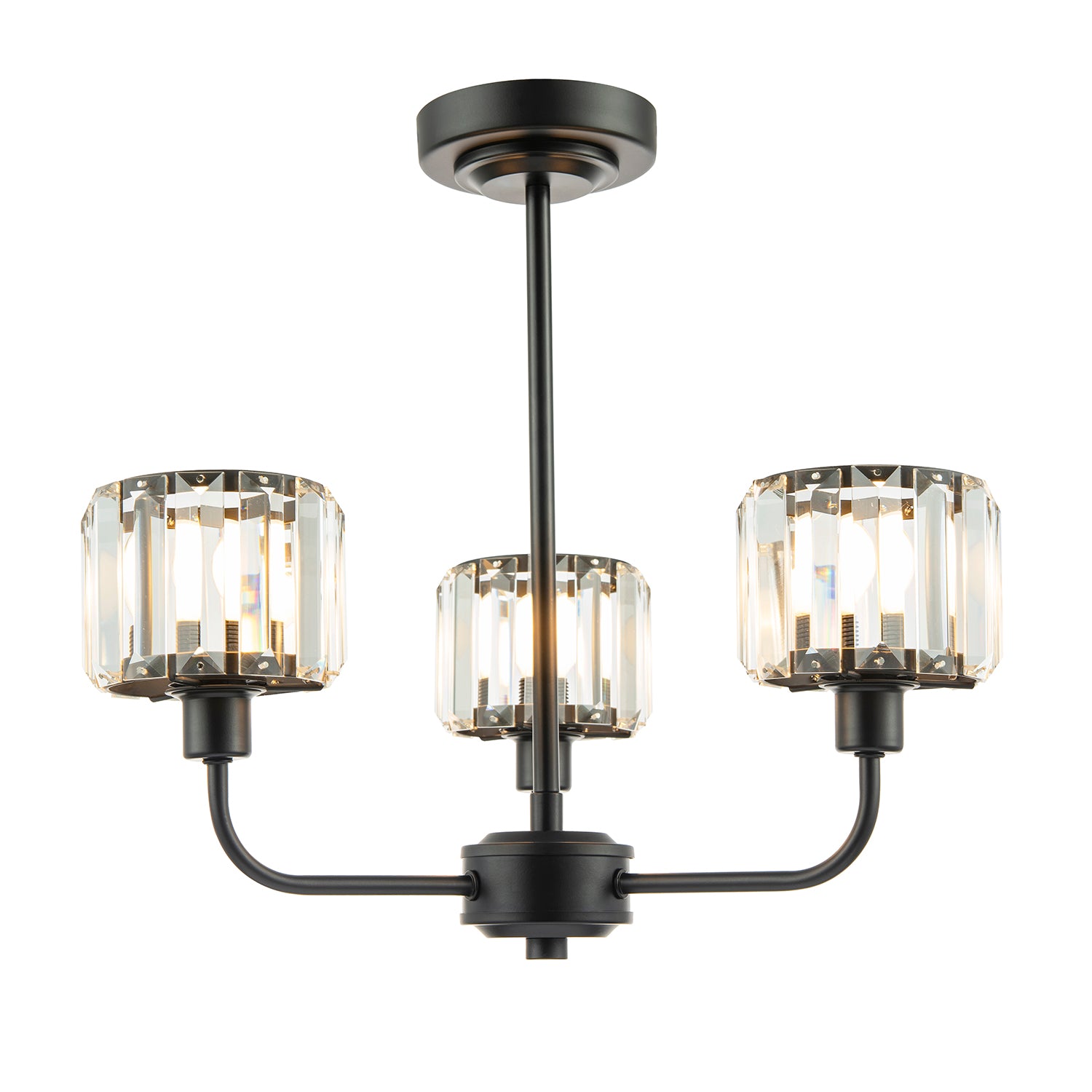Modern Black Ceiling Light Fitting with Clear Crystal Glass Rods on Three Shades Image 2
