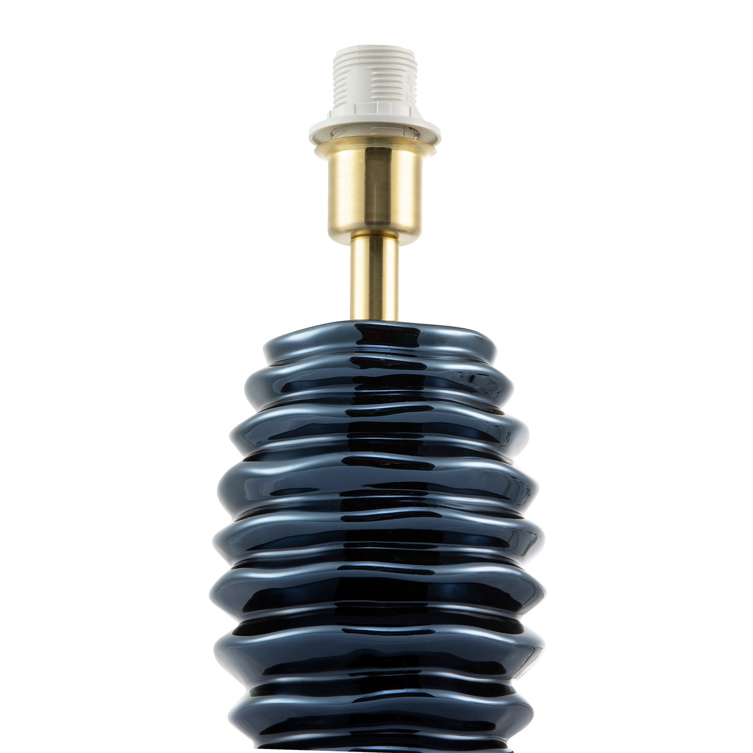 Modern Metallic Blue Gloss Ceramic Table Lamp Base with Ripple Grooves Image 2