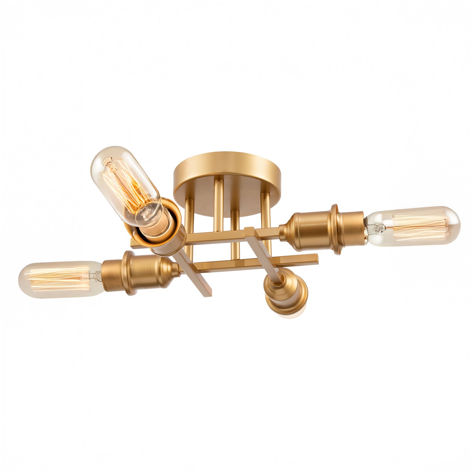 Industrial Vintage Satin Gold Ceiling Light Fitting with Traditional Lampholders Image 2