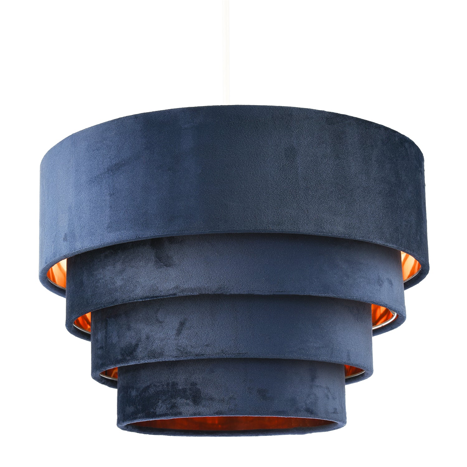 Sleek Four Tier Pendant Shade in Navy Blue Velvet with Copper Inner Image 1