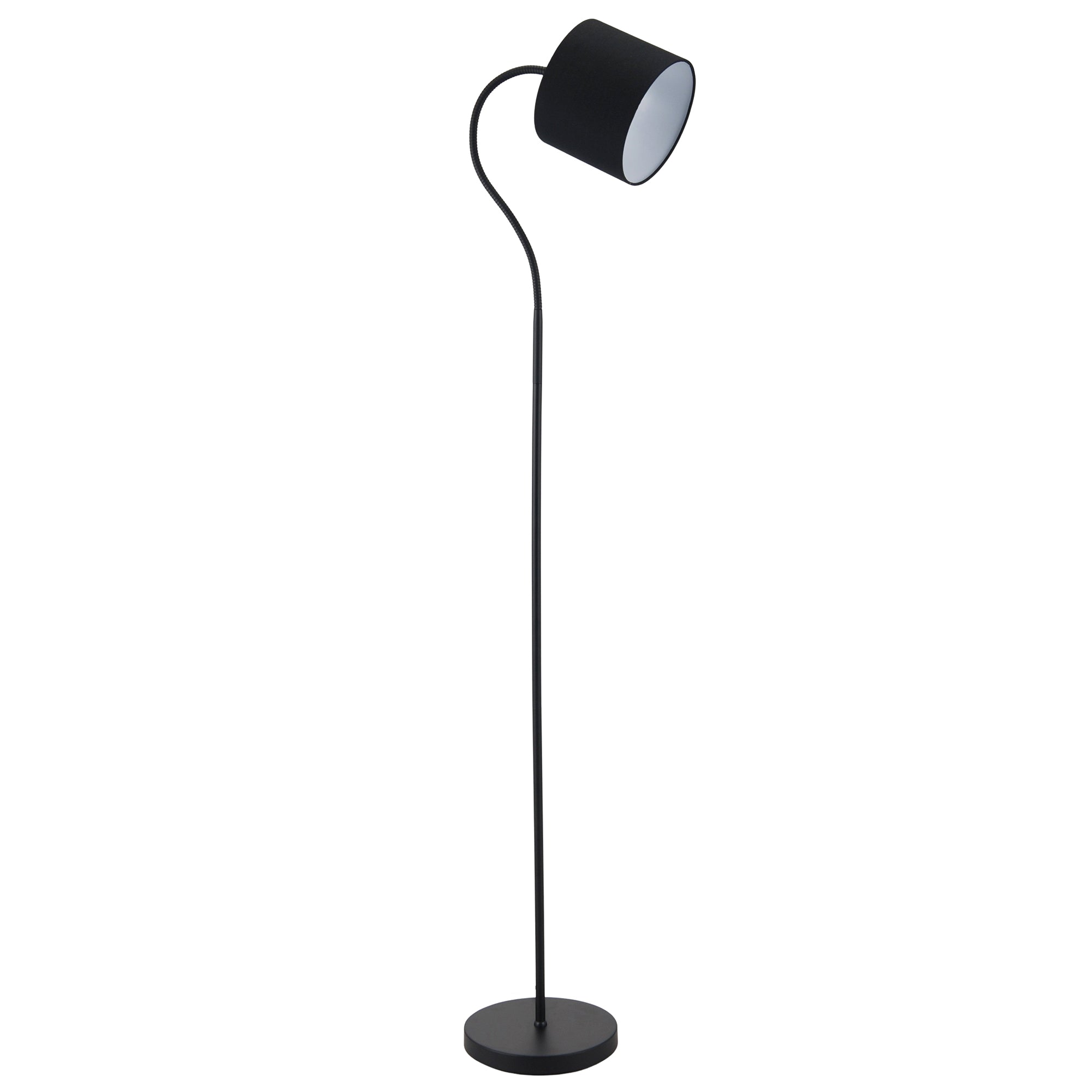 Traditional Matte Black Floor Lamp with Adjustable Cotton Fabric Shade Image 1