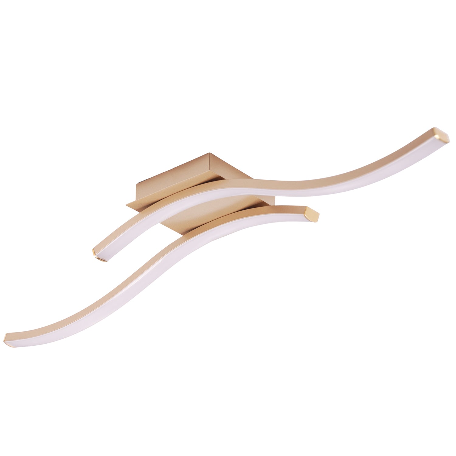 Modern Double Wavy Strip Flush LED Powered Ceiling Light Fitting in Gold Sand Image 1
