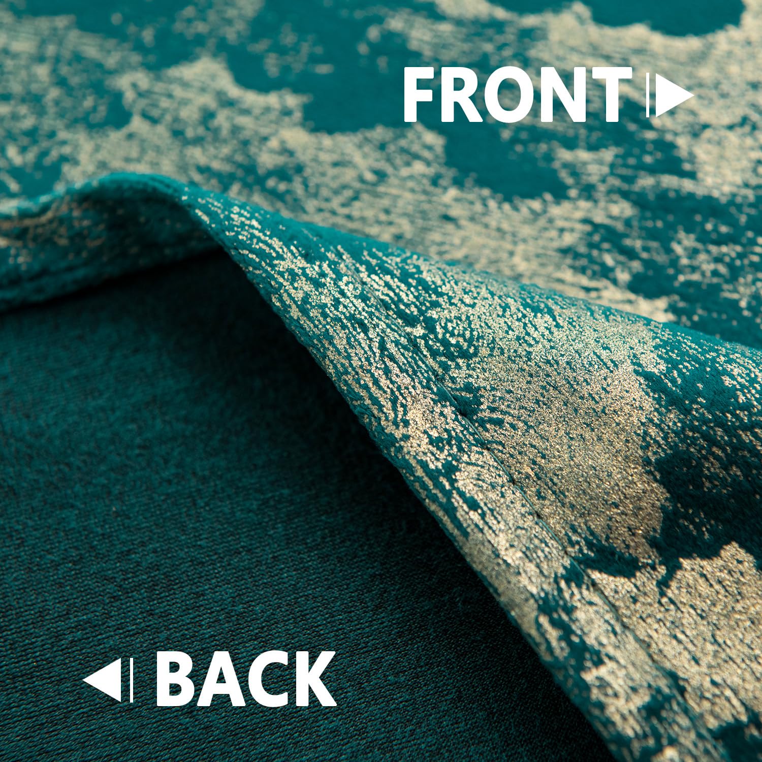 Green Gold Foil Blackout Eyelet Curtains - 46 x 63 Inch Drop - 2 Panel Image 2