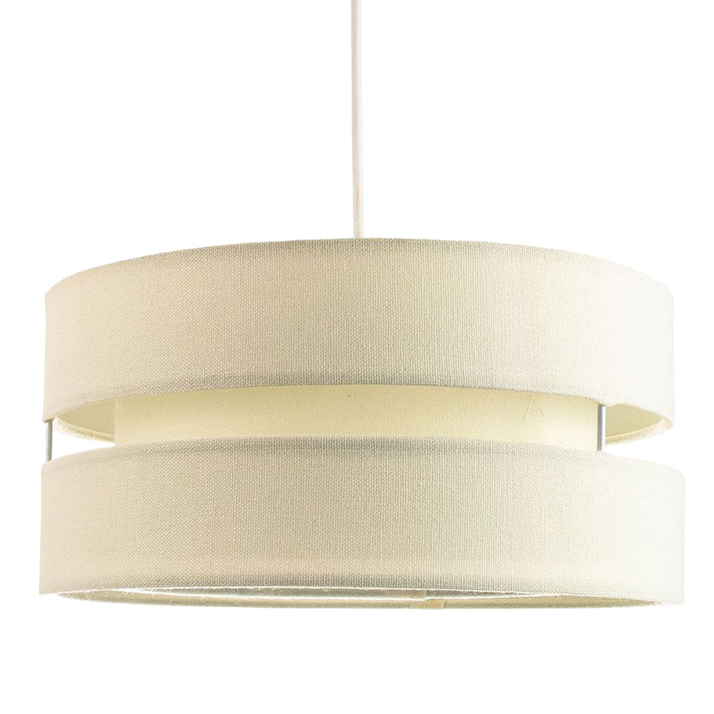 Contemporary 14" Cream Linen Fabric Triple Tier Ceiling Pendant Lamp Shade Image 1