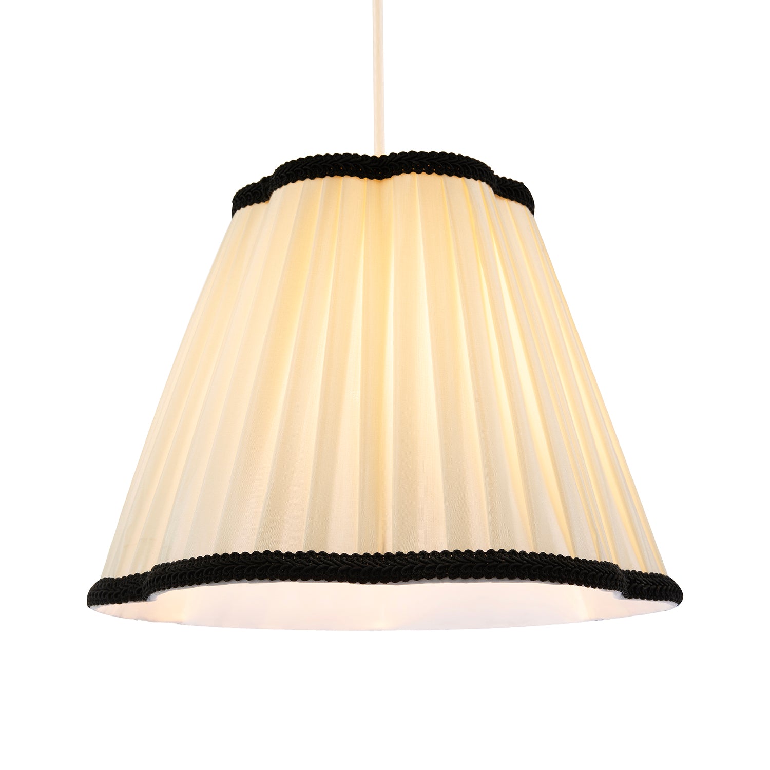Ivory White Victorian Pleated Faux Silk Lamp Shade with Black Trims Image 2
