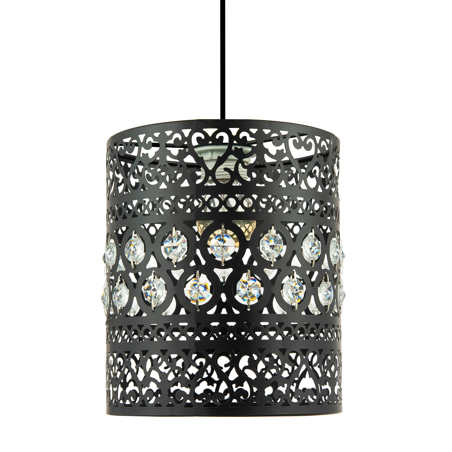 Traditional and Ornate Black Easy Fit Pendant Shade with Clear Acrylic Droplets Image 2