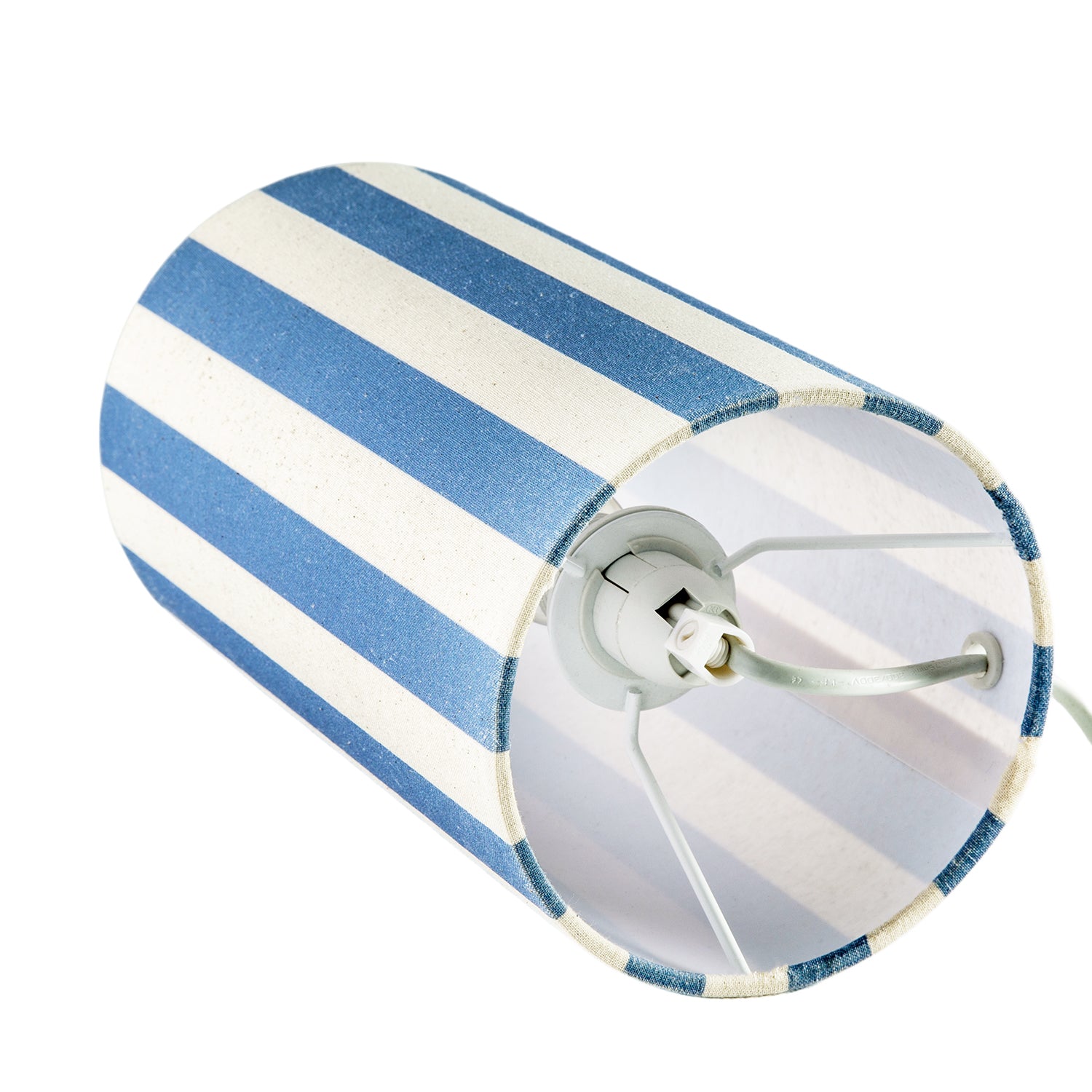 Amparo Blue and Oatmeal Striped Linen Table Lamp with Fabric Base Image 5