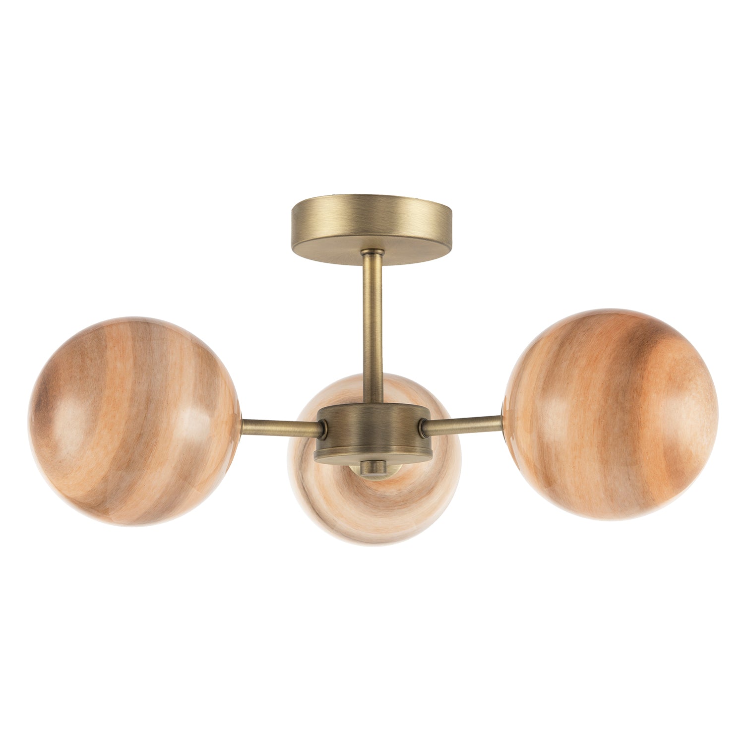 Designer Antique Brass Ceiling Light with Stripe Marble Glass Shades Image 1