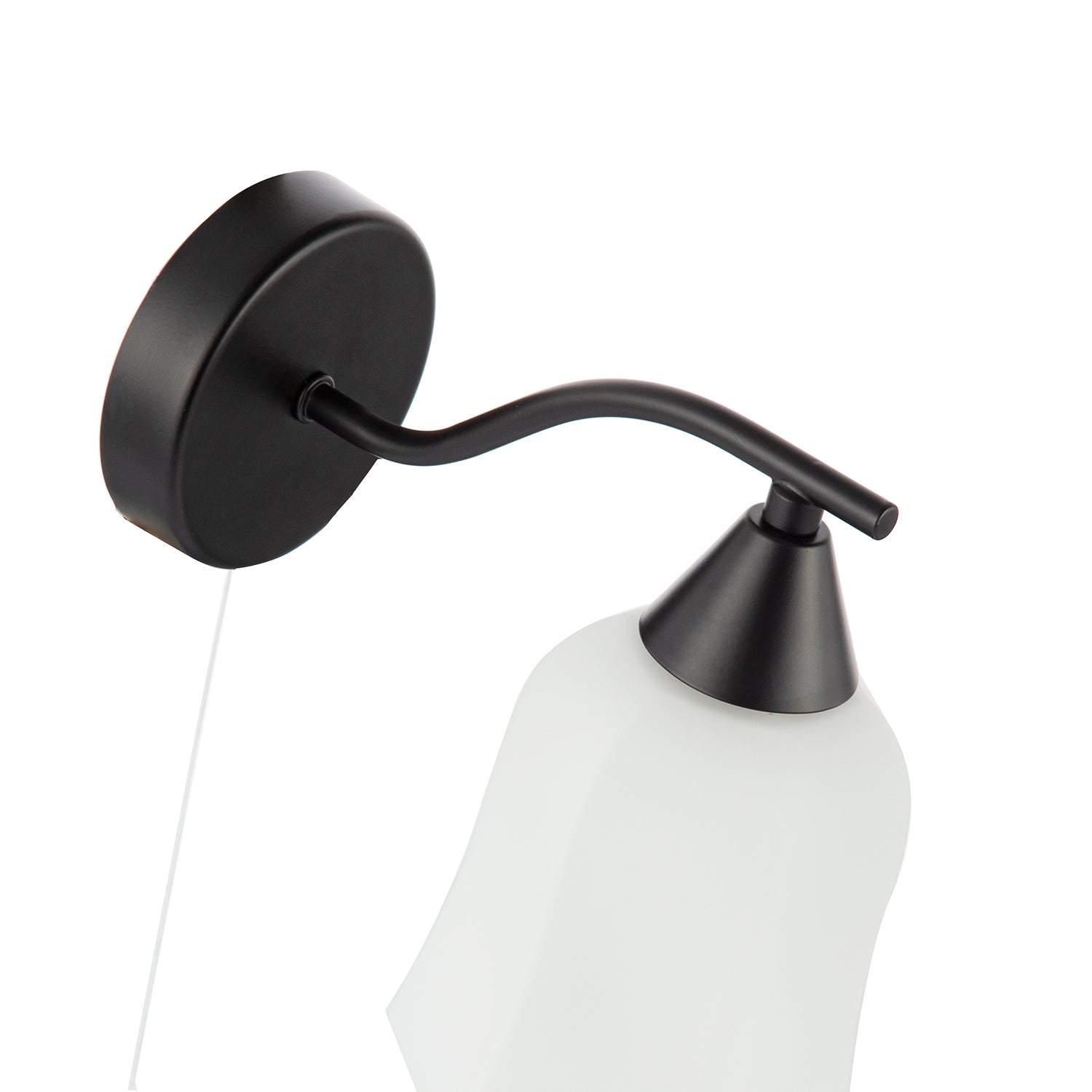 Traditional Switched Downlight Wall Light in Matte Black with Opal Glass Shade Image 5