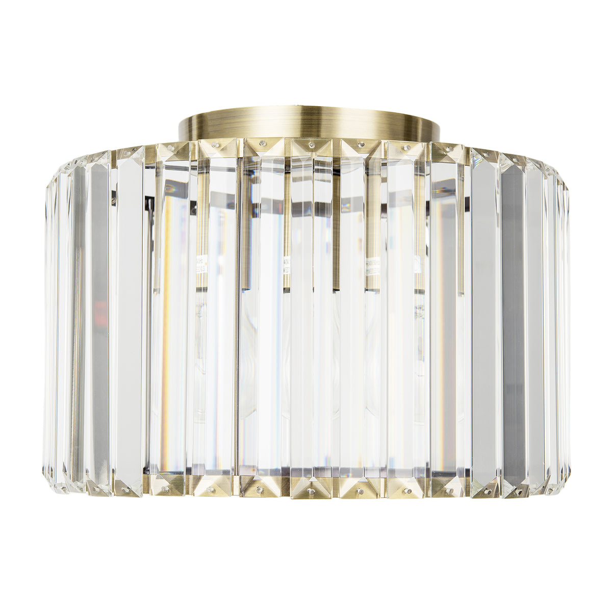 Modern Chic Antique Brass and Clear Crystal Glass Flush Ceiling Light Image 1