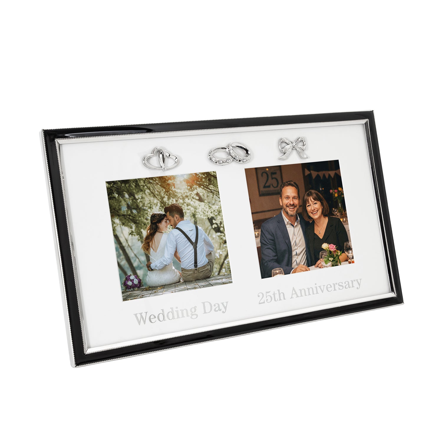 25th Anniversary and Wedding Day Picture Frame in Silver and Black with Icons Image 2