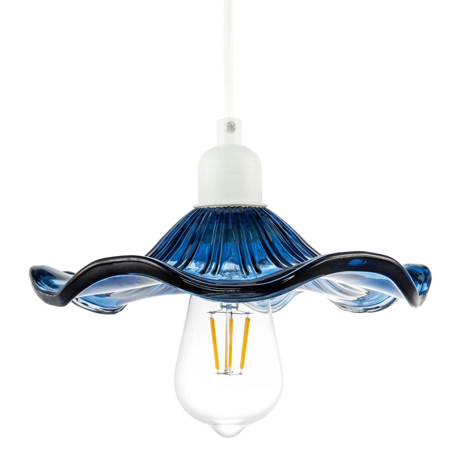 Designer Ribbed Midnight Glass Pendant Shade with Wavy Ruffled Edge Image 1