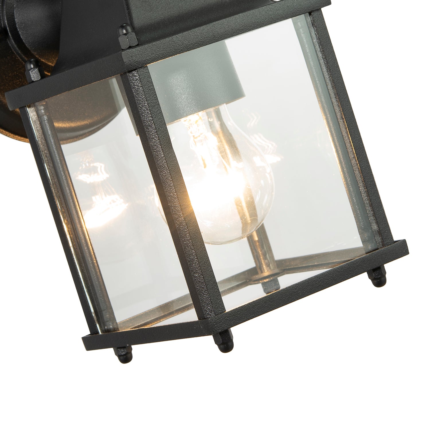 Contemporary Exterior Lantern Wall Light Fitting in Black with Clear Glass Sides Image 4