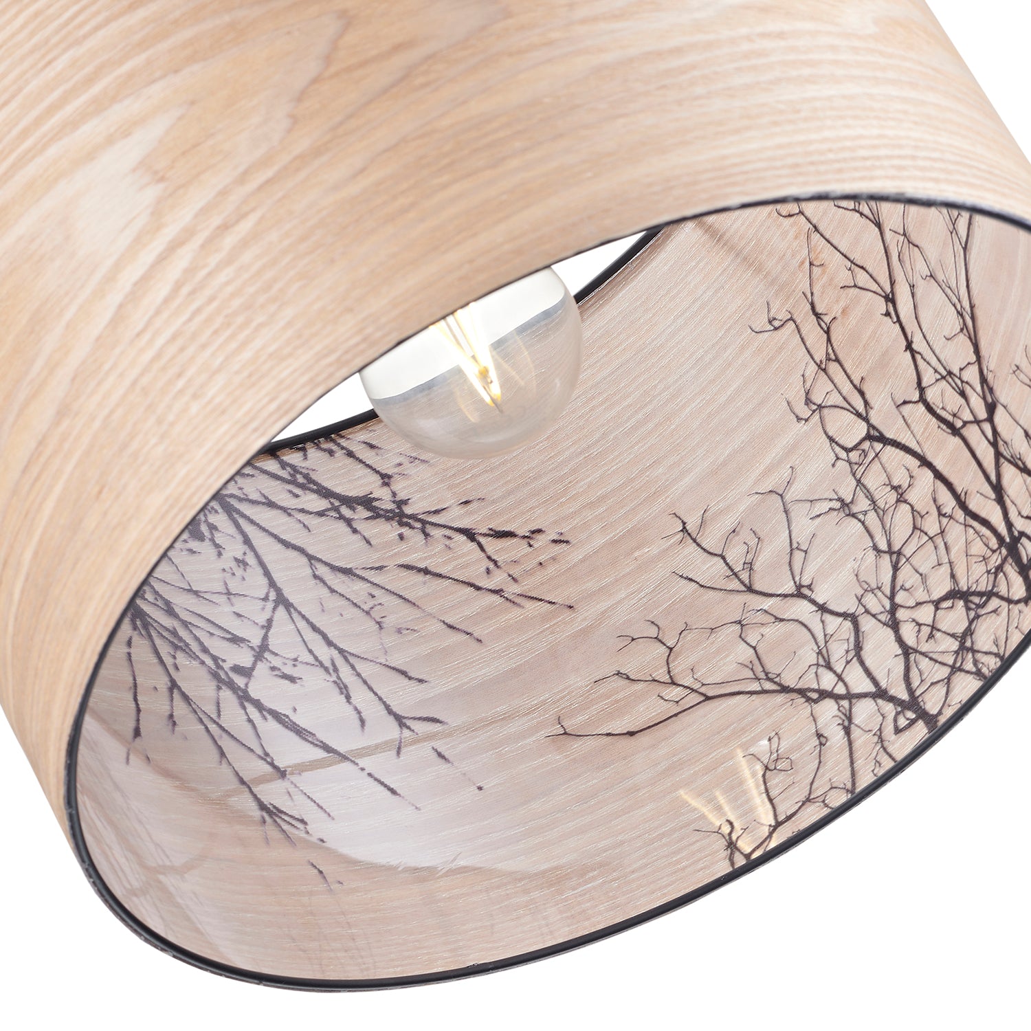 Eco Friendly Bamboo Wood Effect Lampshade with Black Woodland Trees Inner Lining Image 3