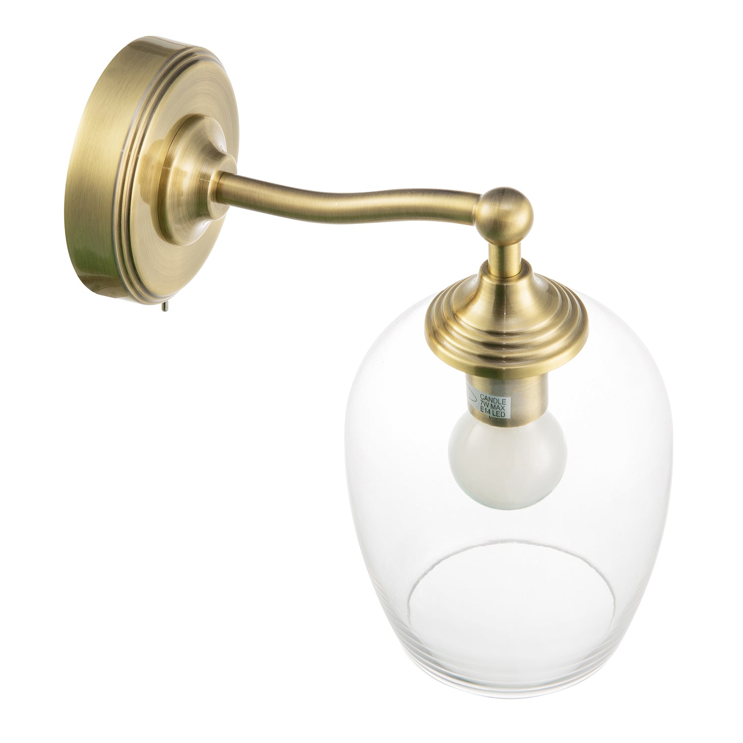 Traditional Wall Light Fitting in Antique Brass with Clear Glass Shade Image 4