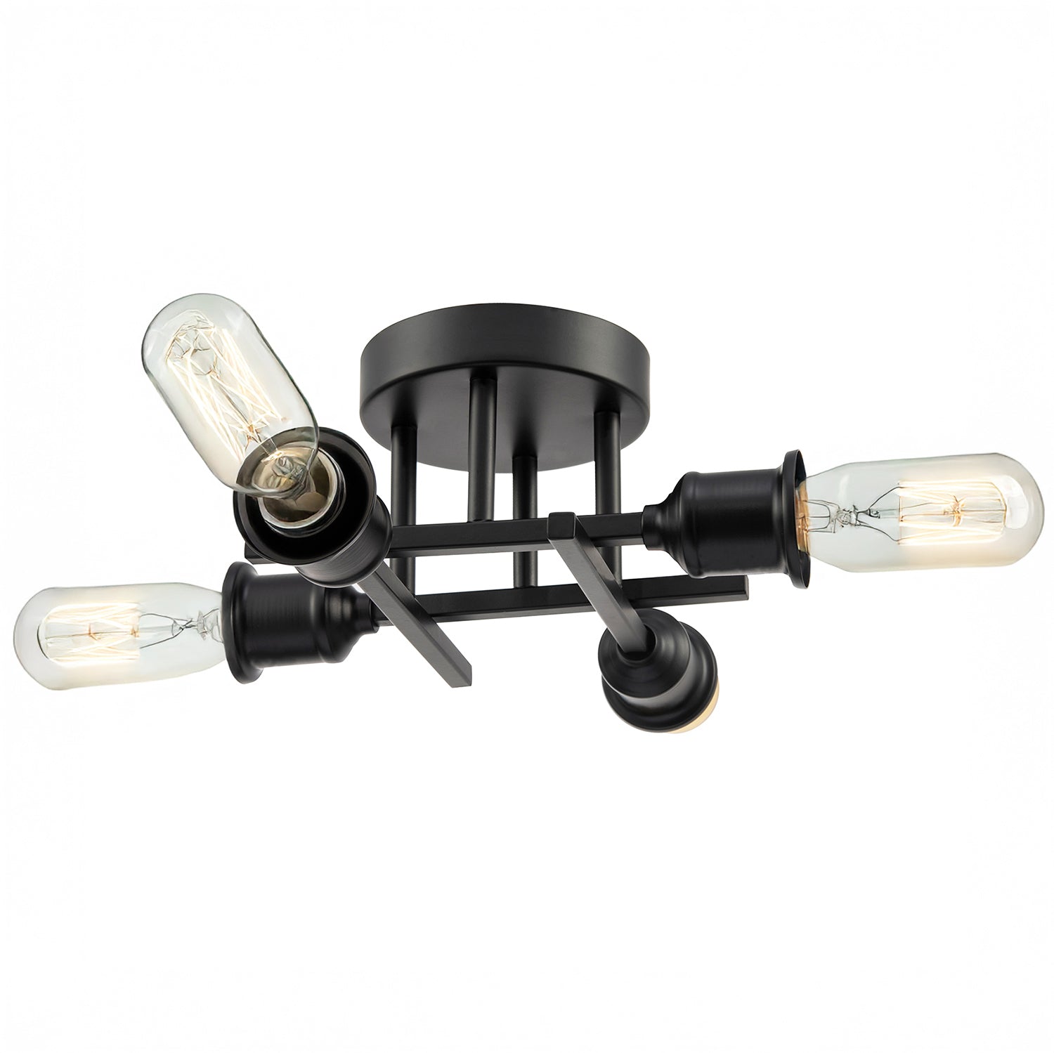 Industrial Vintage Matte Black Ceiling Light Fixture with Classic Lampholders Image 1