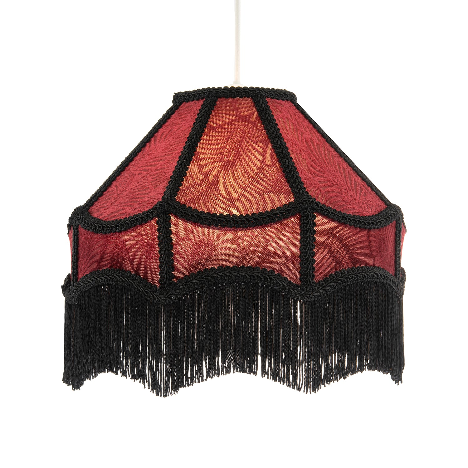 Vintage Victorian Style Lamp Shade in Burgundy with Black Tassels Image 2