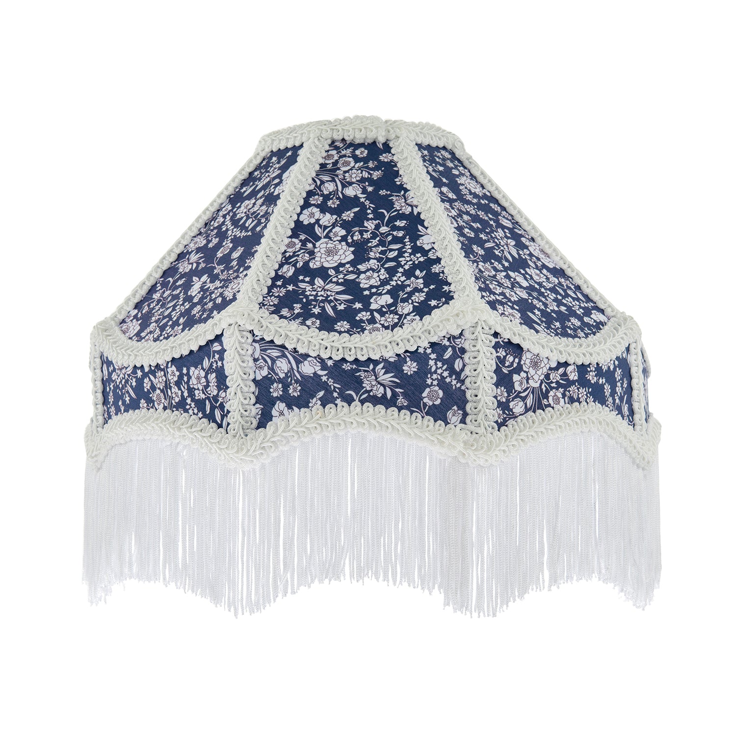 Classic Victorian Empire Lampshade in Navy Blue Cotton with Tassels Image 1