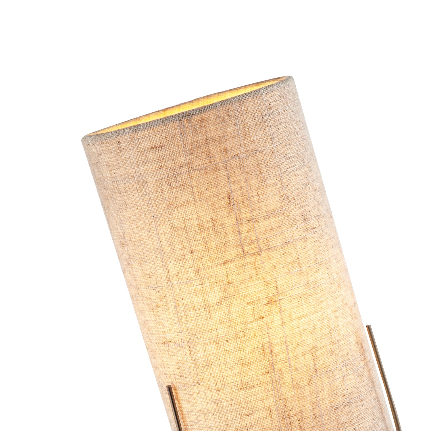Sleek Antique Brass Metal Table Lamp with Cylindrical Linen Shade Image 4