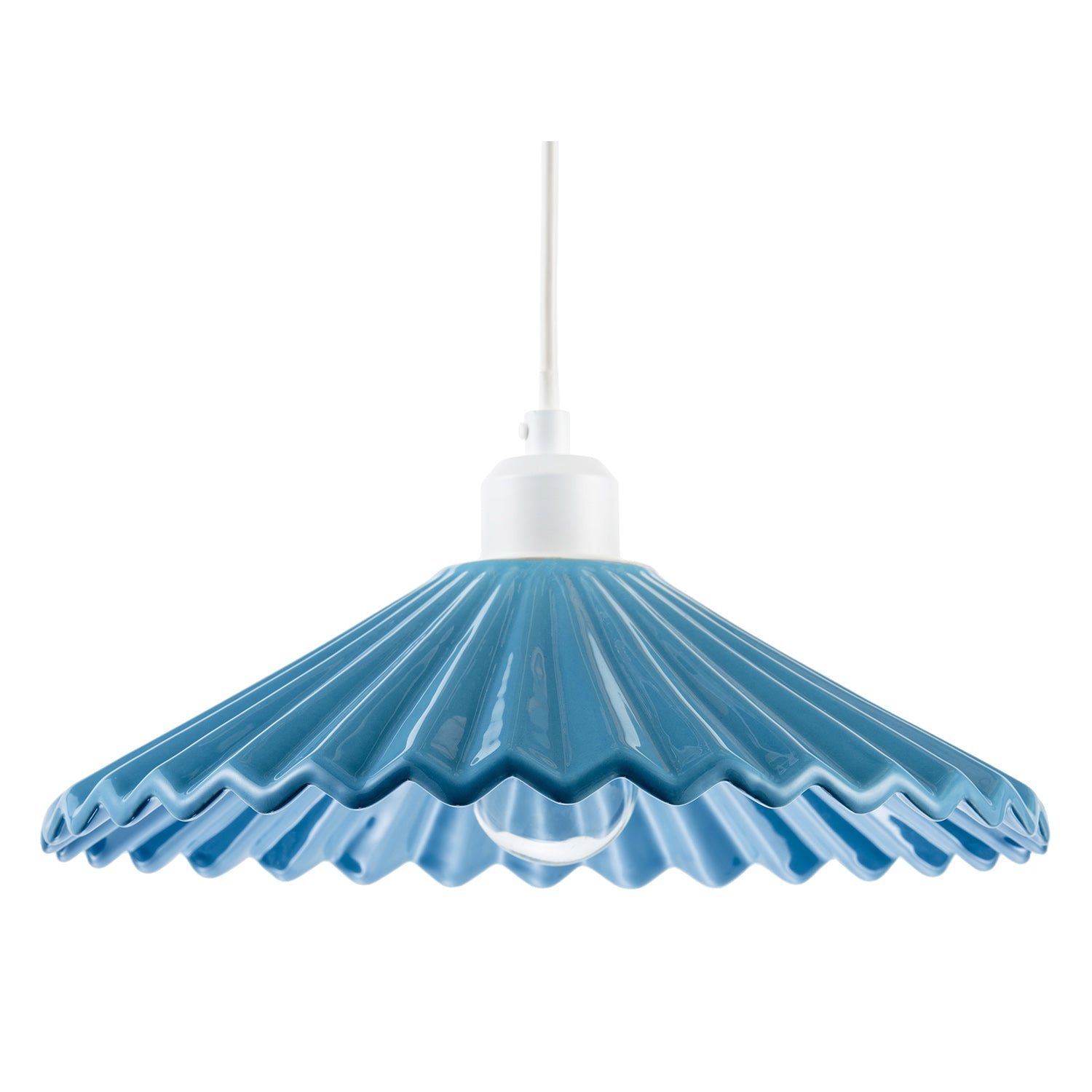 Modern Blue Nova Gloss Ceramic Pendant Light Shade with Rippled Body Image 1