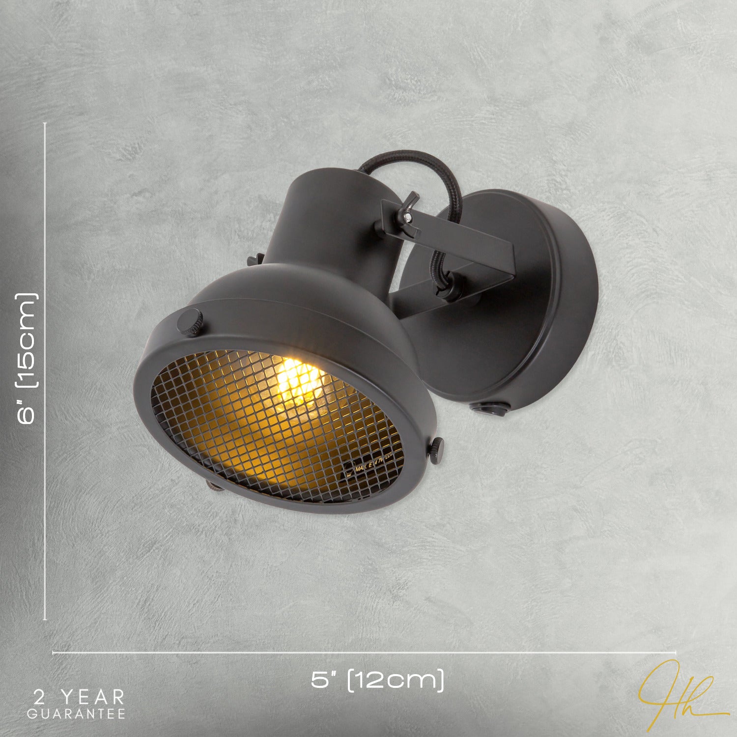 Vintage and Industrial Matte Black Spot Wall Light Fitting with Grill Image 7