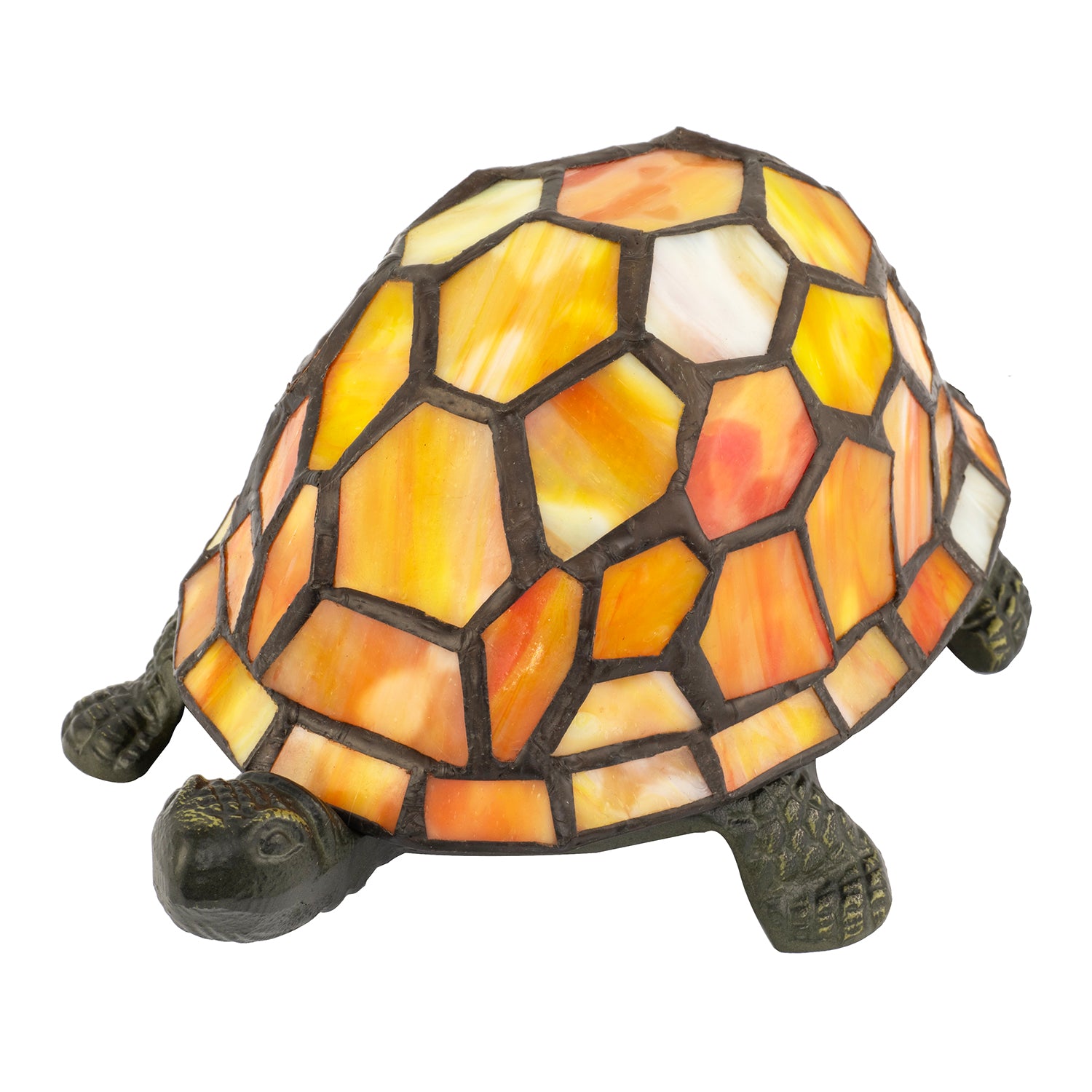 Quirky Orange and Amber Stained Glass Tiffany Tortoise Table Lamp Image 2