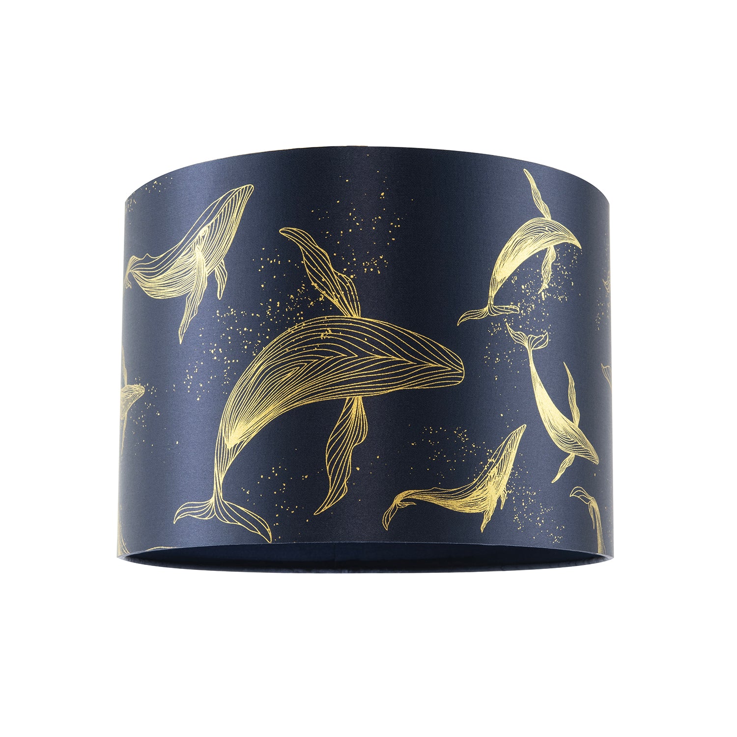 Whale Themed Lamp Shade in Midnight Blue Fabric with Vivid Gold Lines Image 1