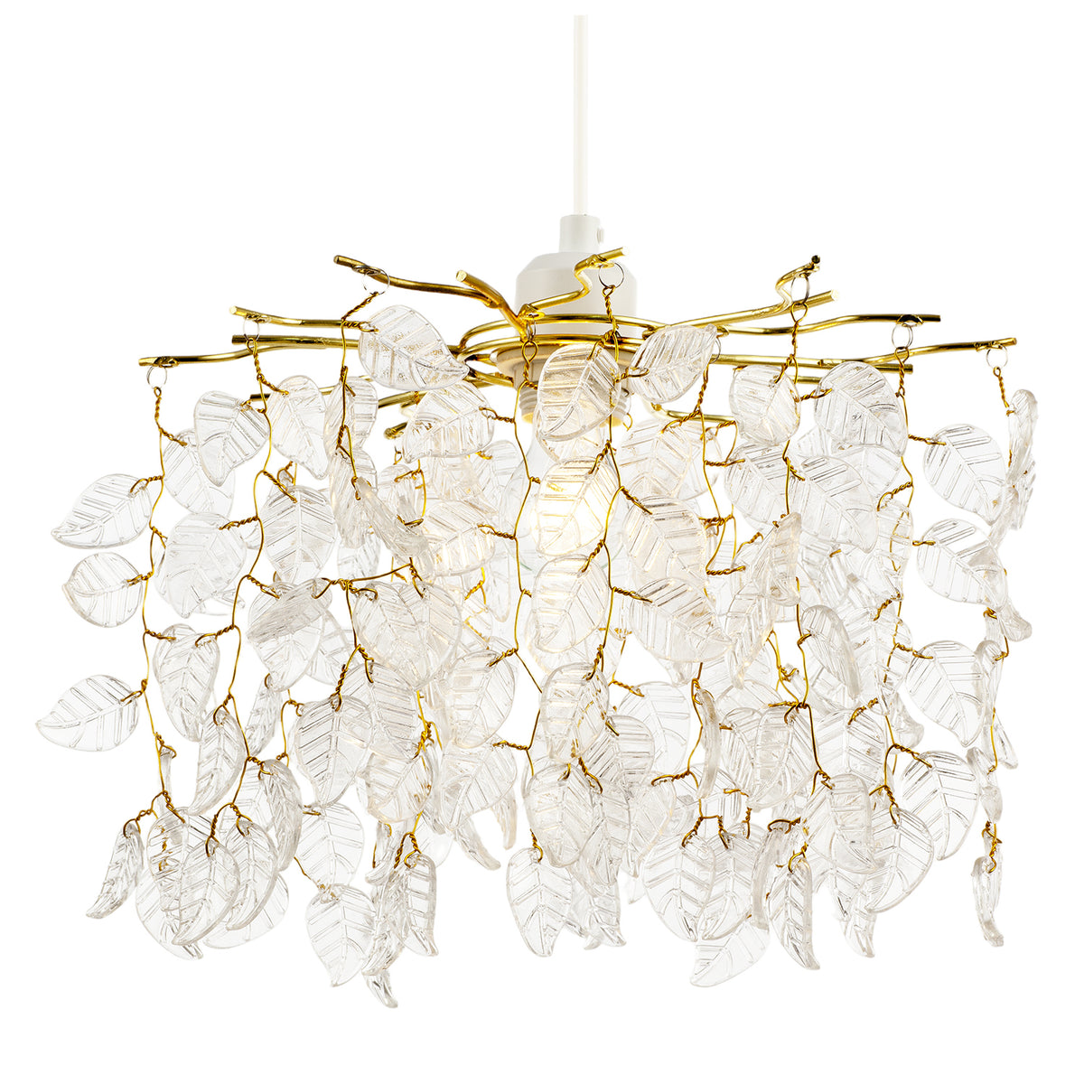 Clear Glass Leaf Cascading Chandelier Pendant Shade in Gold Plated Image 2