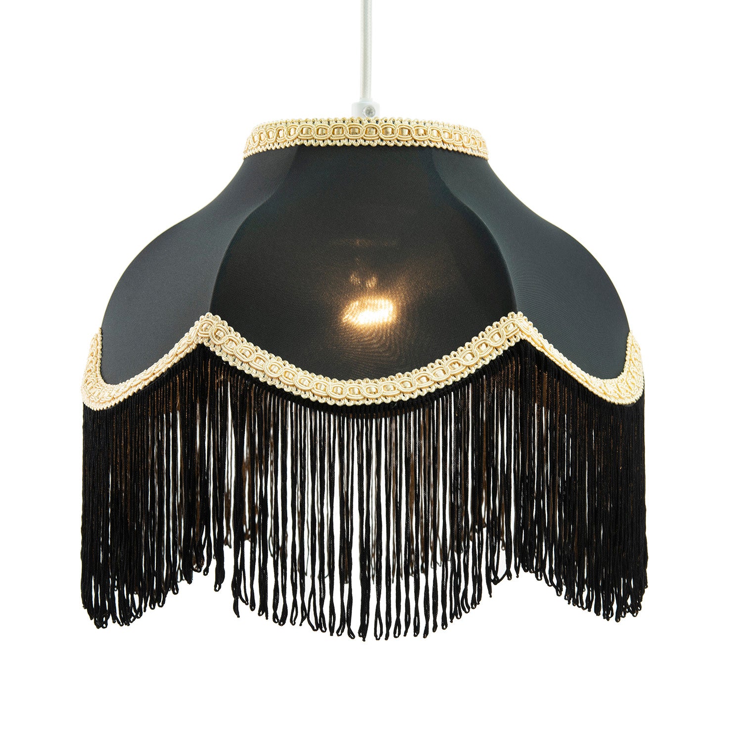 Victorian Designed Empire Lampshade in Black Faux Silk with Gold Trims Image 2